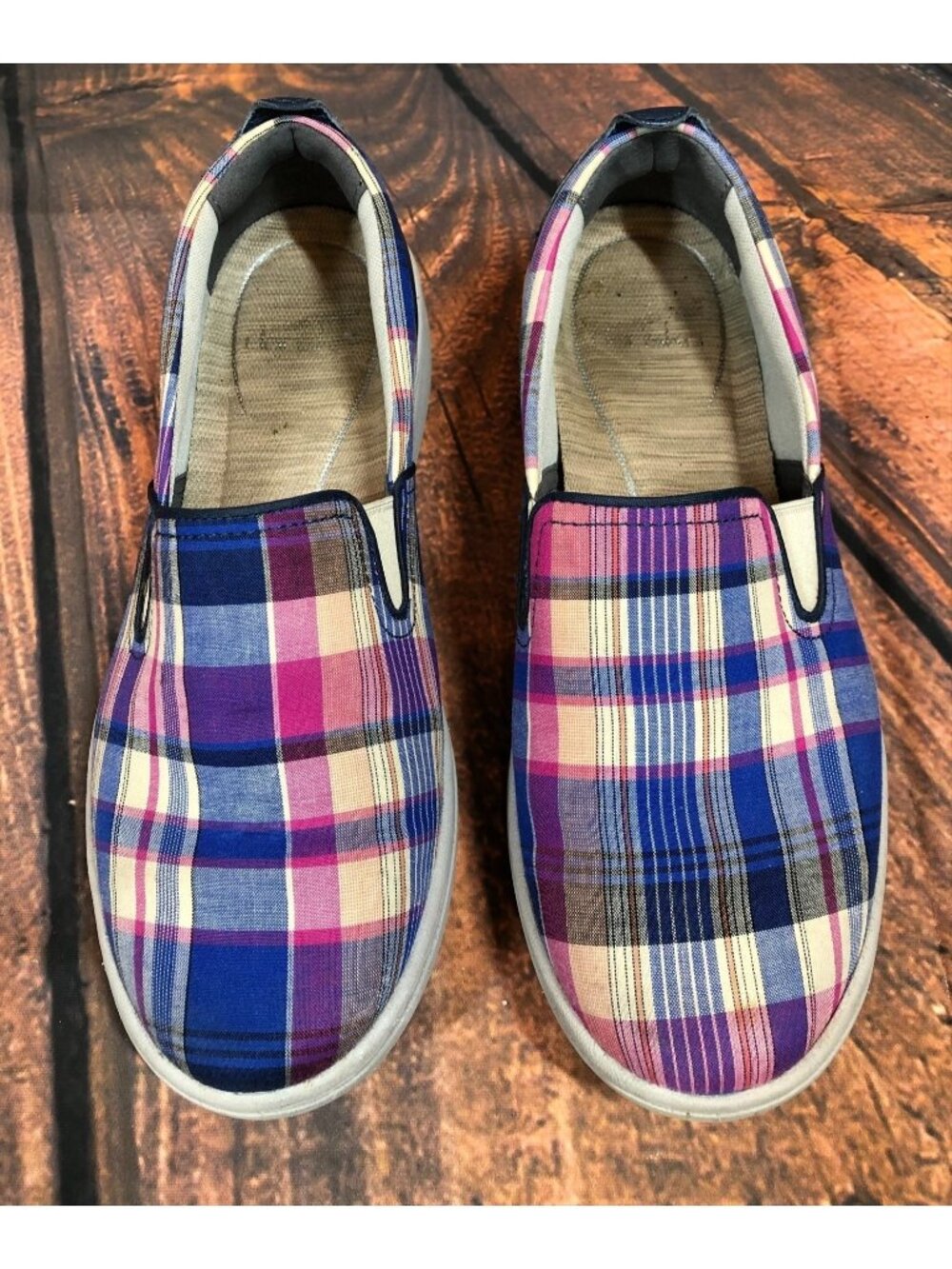 Dansko Womens 38 / 7.5-8 Belle Blue Madras Canvas Comfort Slip-On Sneakers